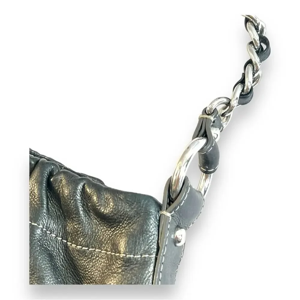 TALBOTS Metallic Gray Leather Hobo Shoulder Bag with Silver Tone Hardware